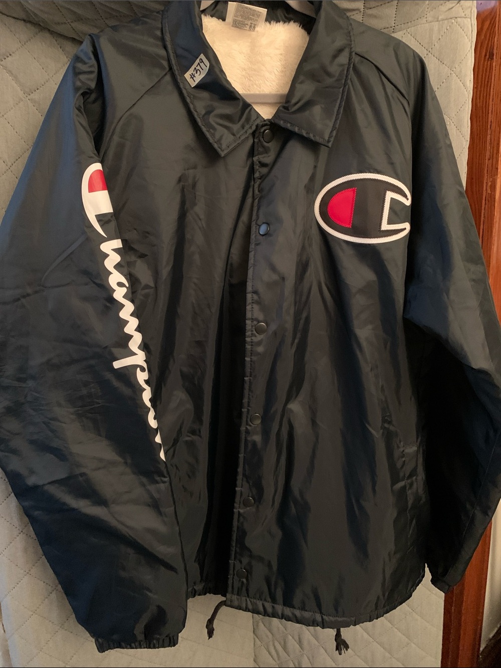 Champion Navy Windbreaker Jacket with Red & White Logo